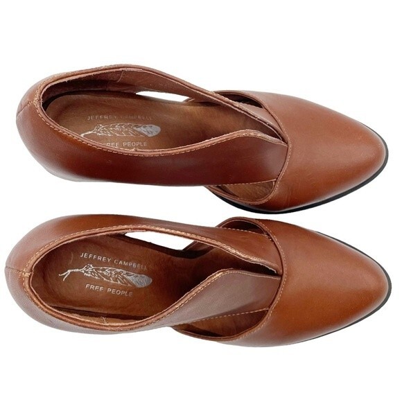 Jeffrey Campbell x Free People Boots Brown Leather Heeled Bootie Women's Size 6 - Picture 8 of 16